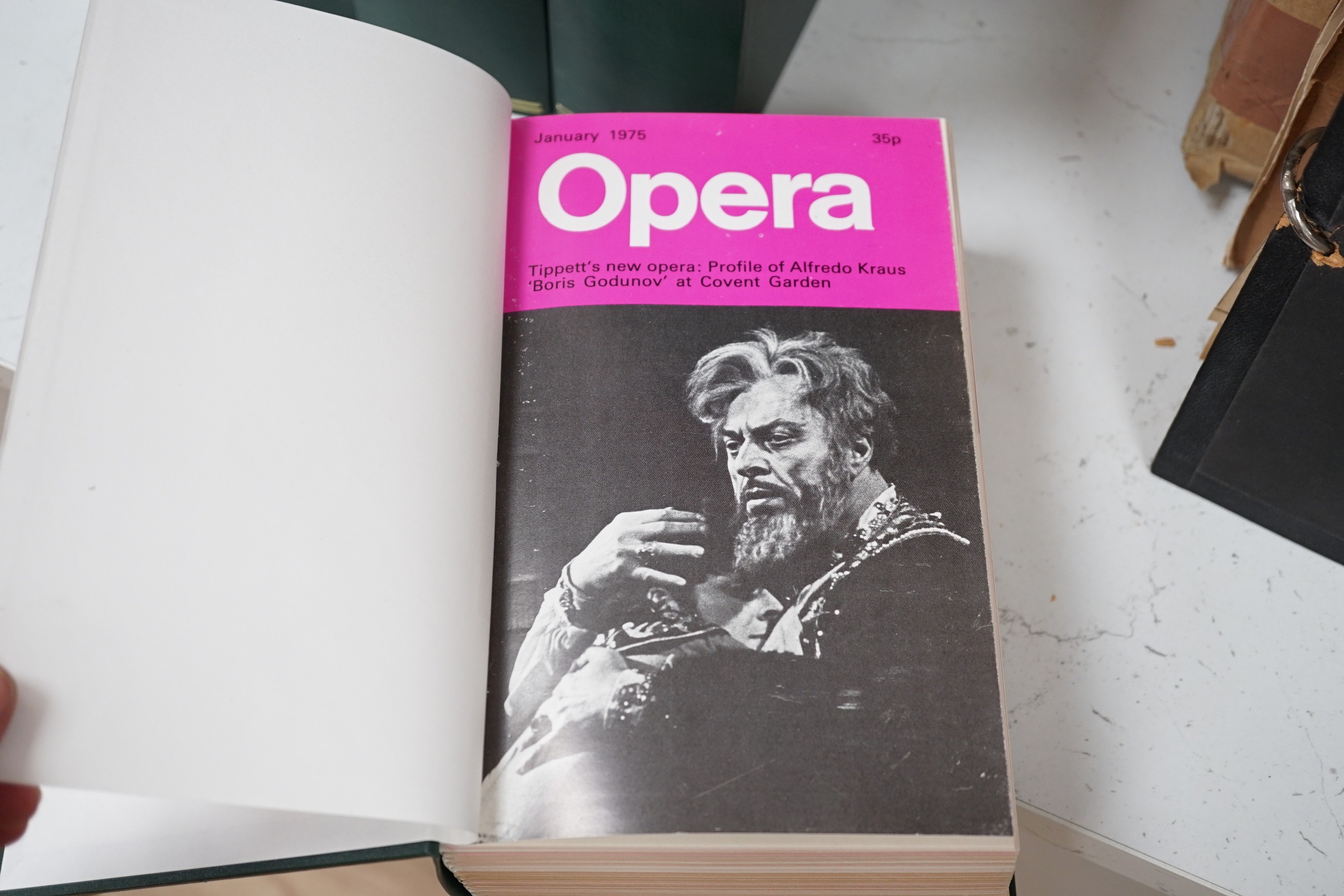 A collection of bound issues of the Opera and Ballet magazines (1948-49) and opera magazines c.1950-2010, bindings by Shepherds of Rochester Row, London, in green buckram. Approx 56 green bindings, 7 folders and 121 maga